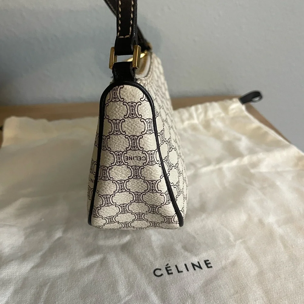CELINE Macadam Triomphe Monogram Pochette Shoulder Bag- Vintage Off White Brown - Picture 7 of 12